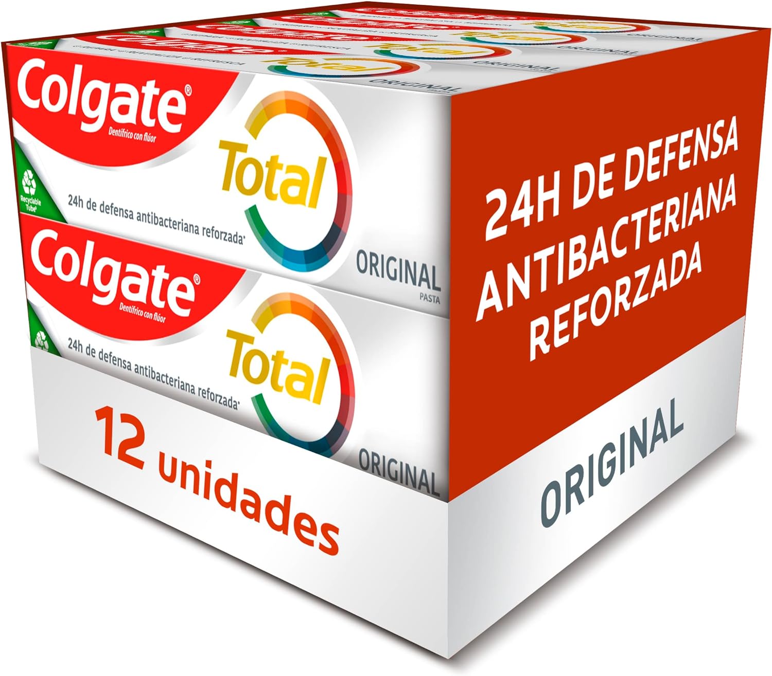 Colgate Total Original, Pasta de Dentes, Proteção Total 24H, Pack 12 Unidades x 75 ml