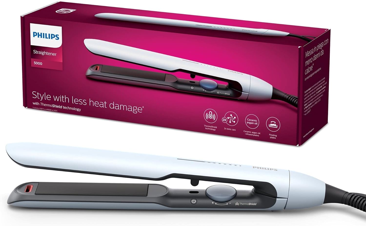 Philips Ferro de Cabelo Série 5000 com Tecnologia ThermoShield em Branco [modelo BHS520/00]