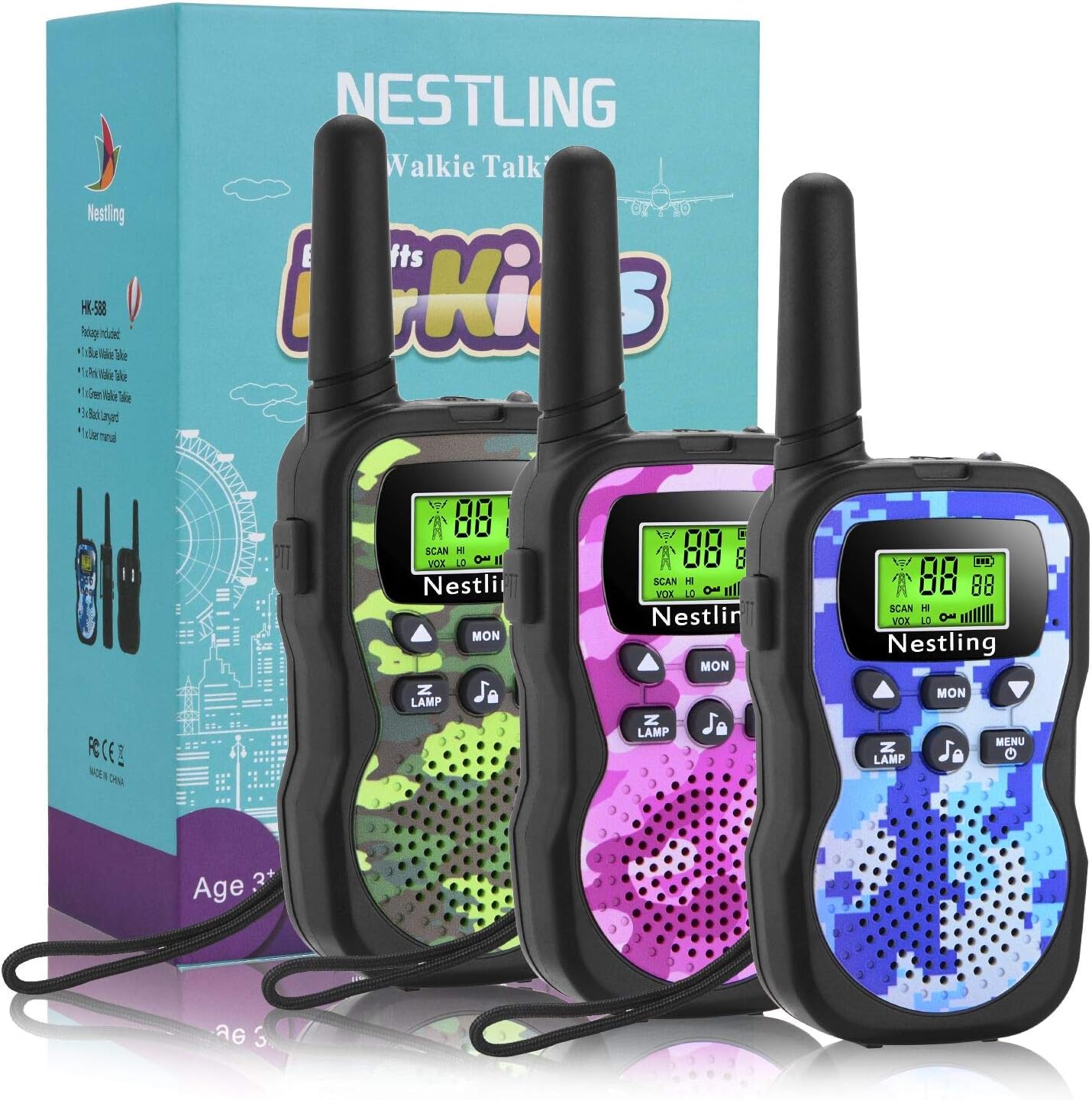 Nestling Walkie Talkie Para Crianças, Camuflagem Ao Ar Livre, 8 Canais, Rádio De 2 Vias, Brinquedos, Lanterna Lcd Retroiluminada, Faixa De 3 Milhas Para Atividades Infantis (3 Unidades)