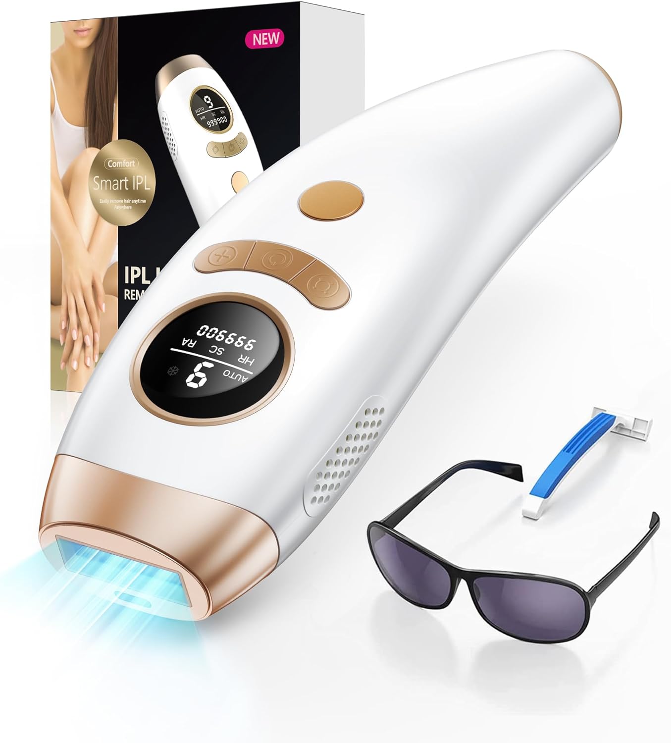 3 Em 1 Depiladora De Luz De Pulso Ipl, 9 Níveis De Energia, Dispositivo Indolor, Remoção A Laser Profissional Para Mulheres E Homens, Corpo E Rosto Biquíni Pernas Axilas, 999.990 Flashes