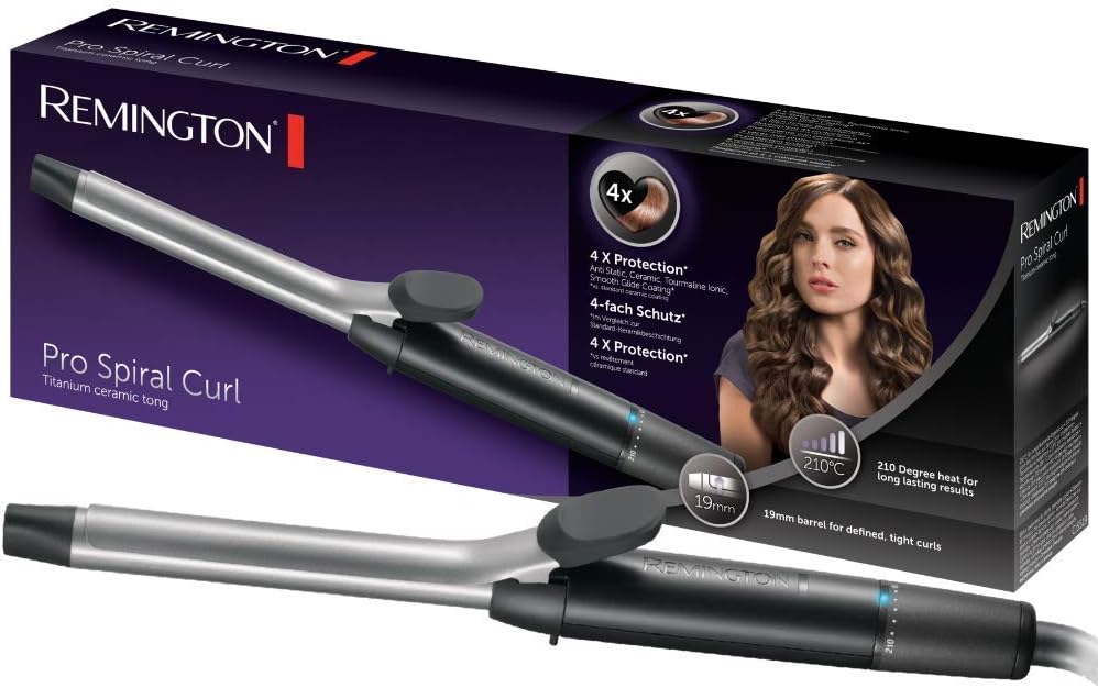 Remington Modelador de Cabelo Pro Spiral Curl, Ondulador de Cabelo com Pinça de 19 mm, cria Caracóis Definidos, Cerâmica com Titânio, Turquesa, Proteção e Brilho, 8 Temperaturas até 210 °C