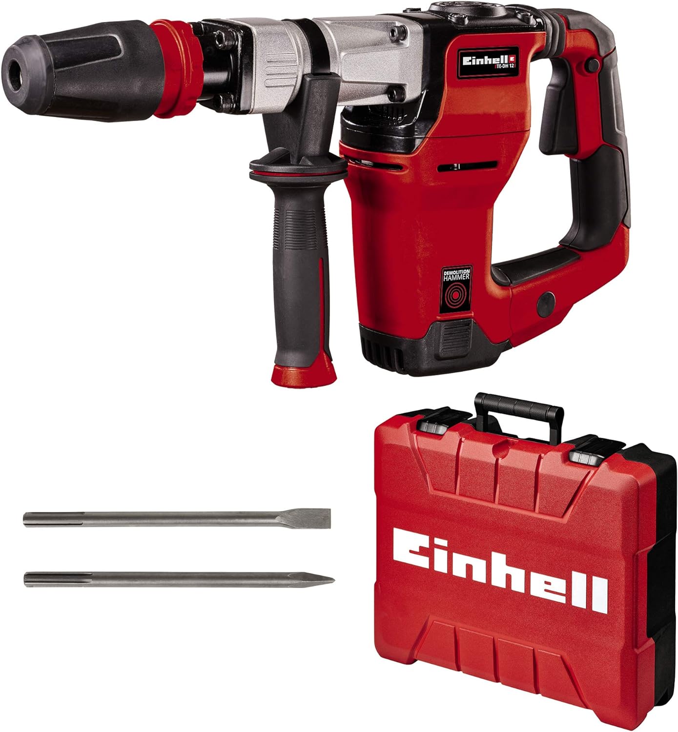 Einhell Martelo de Demolição TE-DH 12 (1050W, 12 J, Tomada SDSmax, Pega Com Amortecimento Vibratório, Punho Adicional Ajustável, Cabo de Borracha 4 M, Incl. E-box)