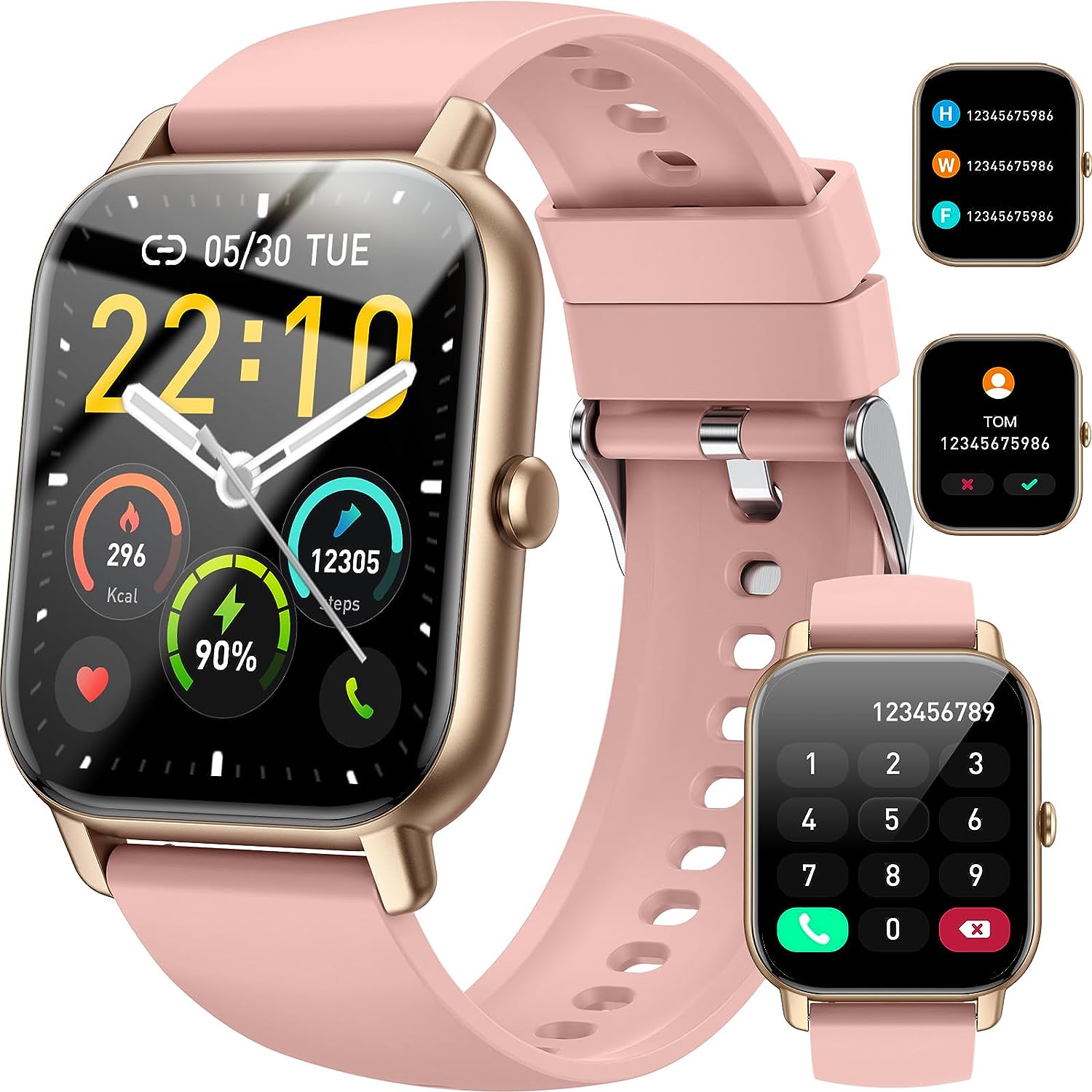 Relógio inteligente mulher, 1,85" Smartwatch chamadas Bluetooth com podómetro/monitor de sono, 110 modos desportivos impermeável IP68 pulseira atividade para Android iOS, ouro rosa
