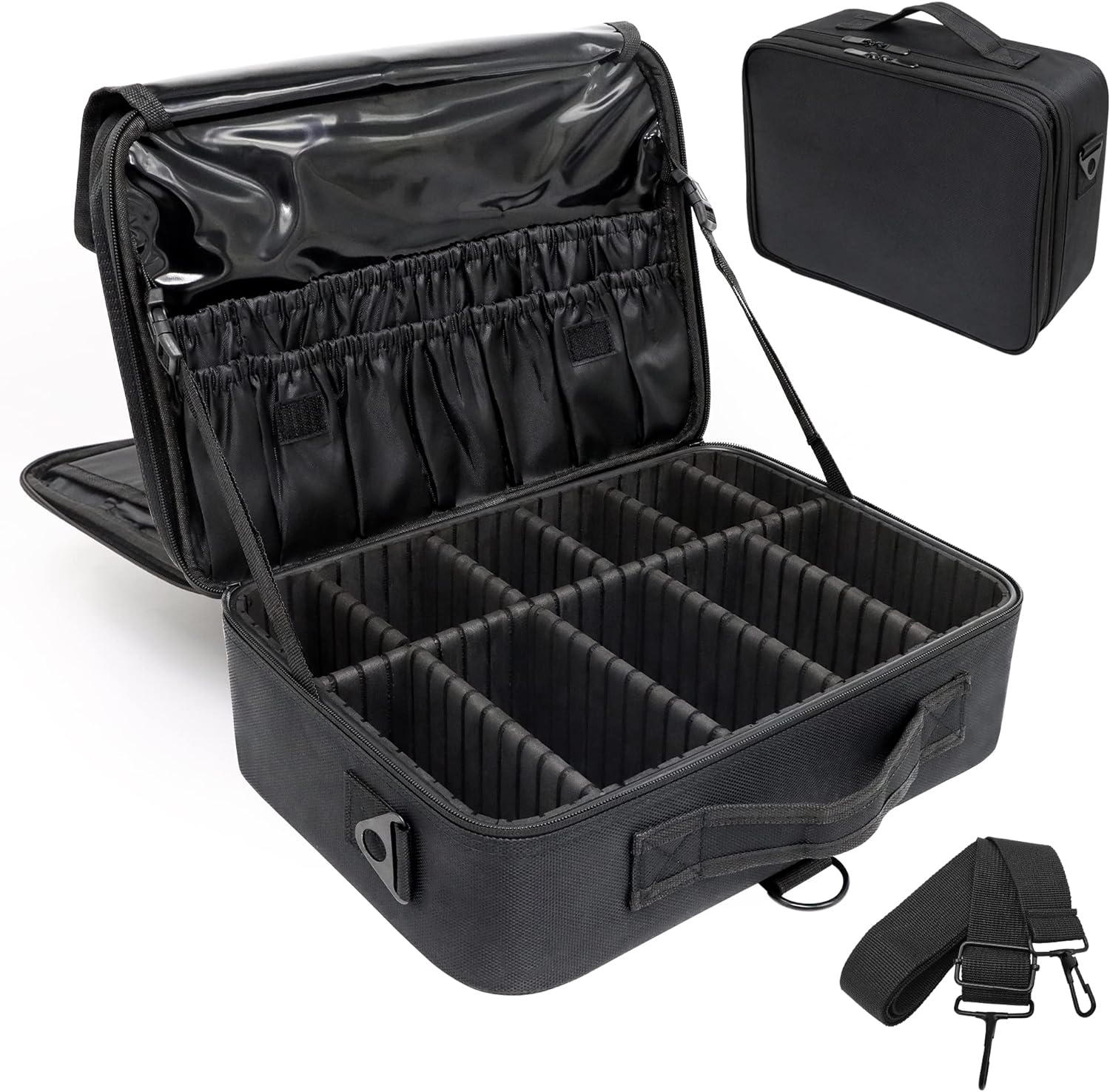 Maletin Maquilhagem Neceser Makeup Estojo, Grande Mulher Profissional Caixa Cosméticos Bolsa Pincéis Manicure Make Up Viagem Saco Organizador Bag, Preto, Pacote De Backpack