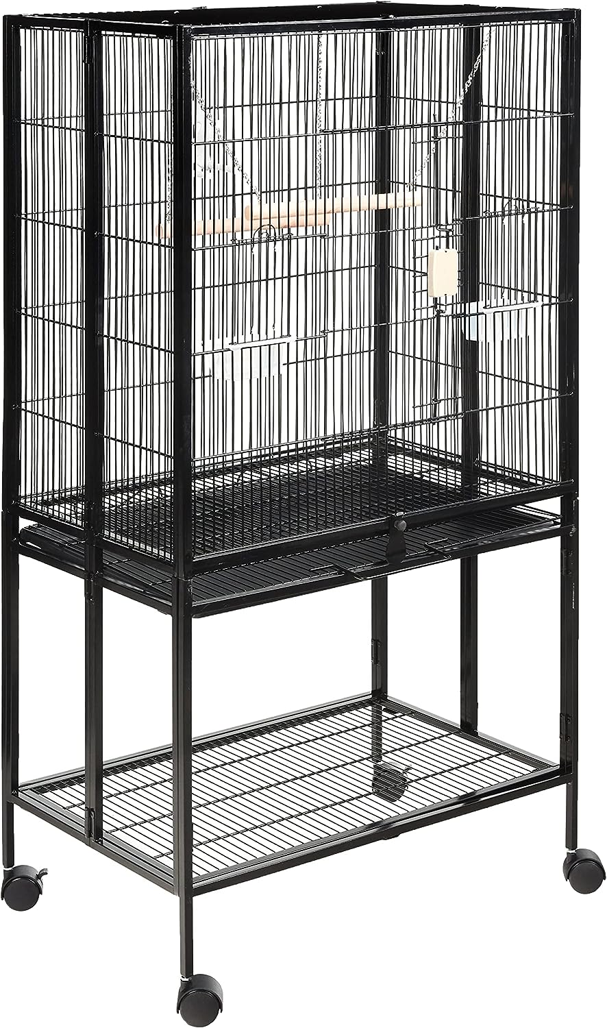 Amazon Basics, Gaiola Para Pássaros Com Prateleira Rotativa E Compartimento Para Armazenamento, Preto 132 Cm