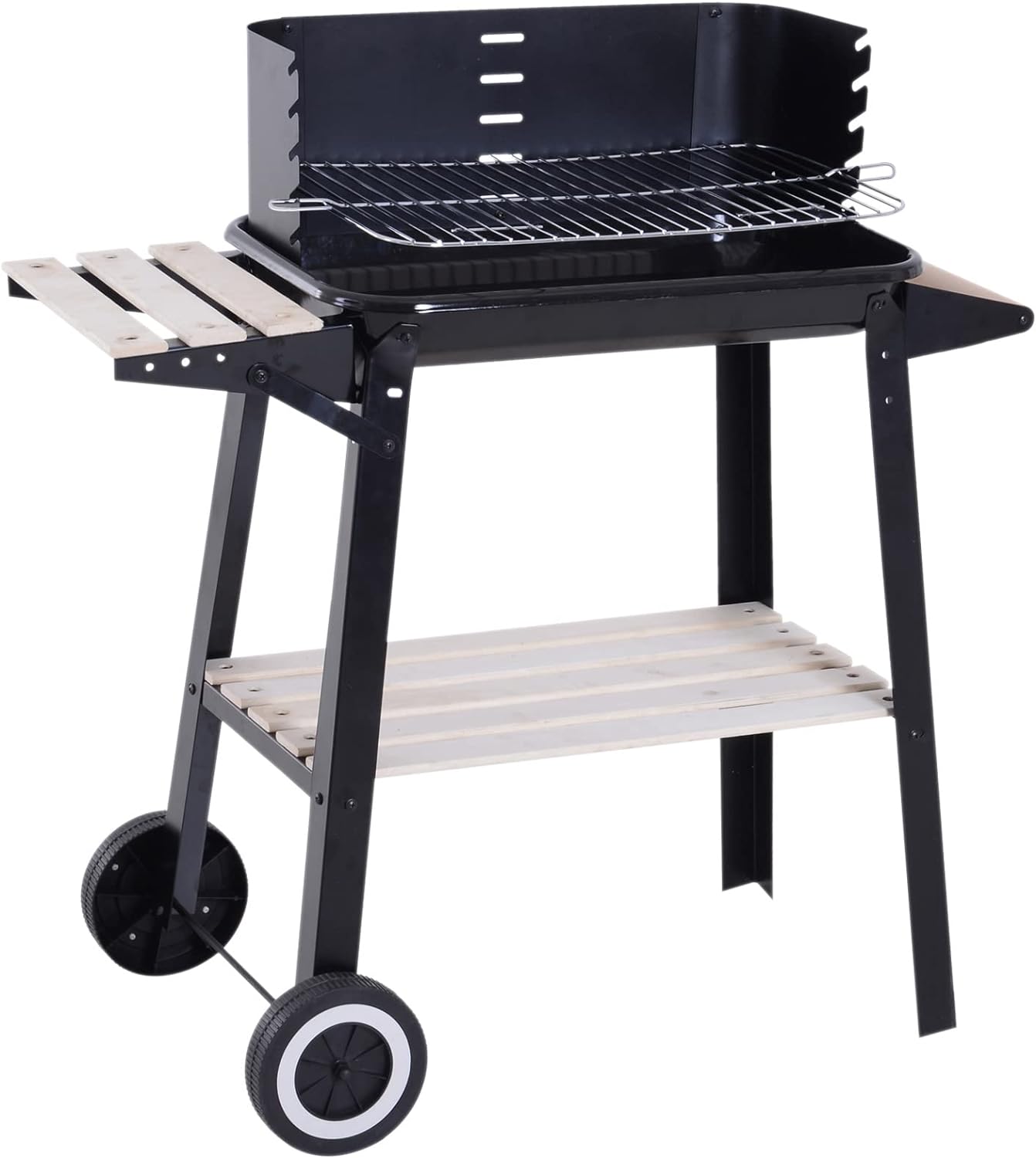 Outsunny Churrasqueira De Carvão Vegetal Grelhadores Churrasqueira Bbq De Piquenique Altura De Grelhadores Ajustáveis Com Prateleiras E Rodas Fácil De Mover Para Jardim Exterior