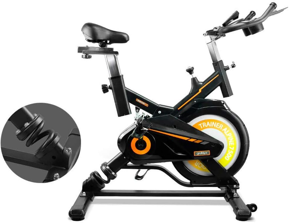 Gridinlux Trainer Alpine 7500 Bicicleta Spinning Pro Indoor, Volante De Inércia 15 Kg, Nível Avançado, Sistema De Absorção De Impactos, Ecrã Lcd, Fitness