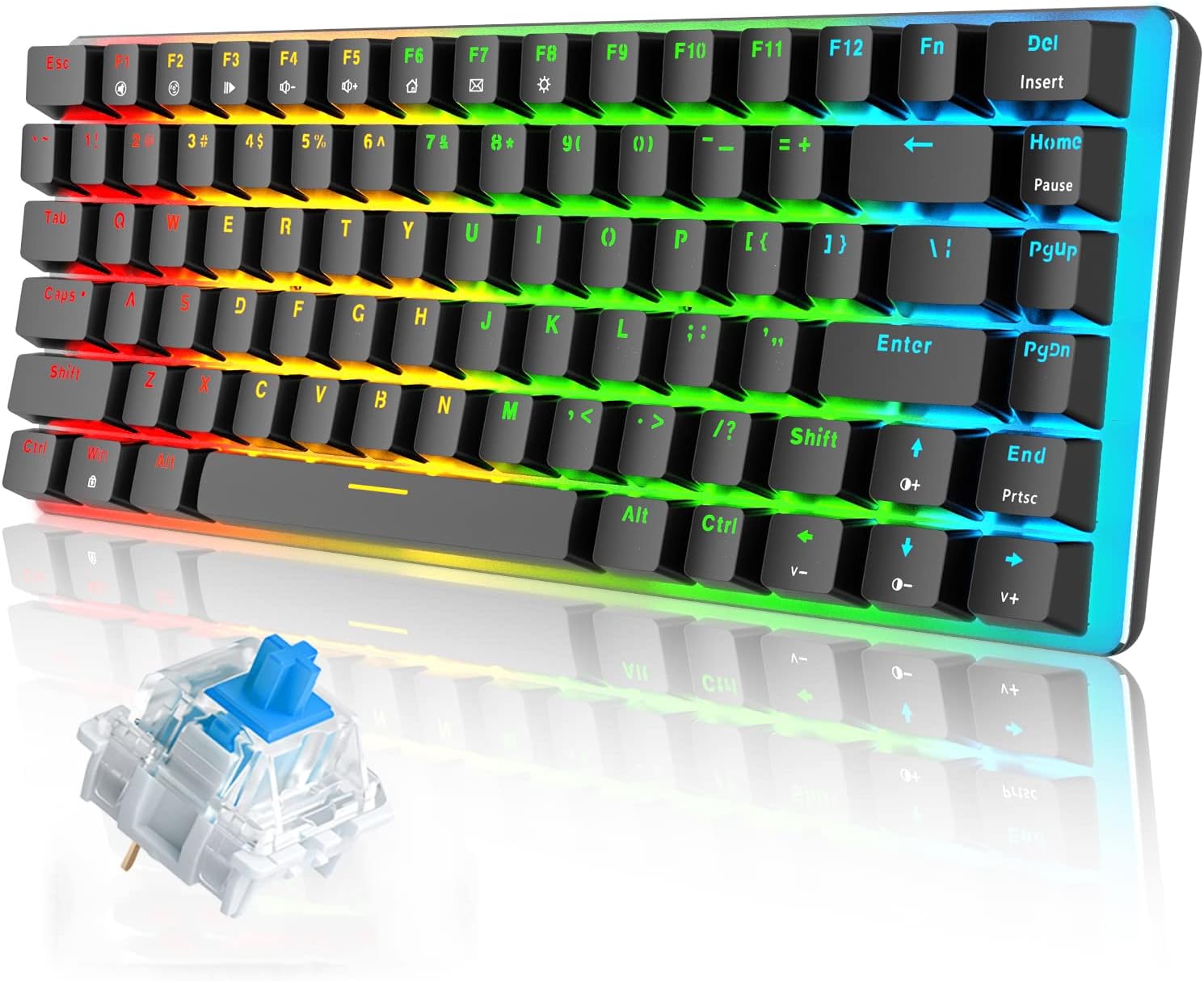 Teclado Mecânico AK33 Da Lexon Tech, Teclado Para Jogos Com Cabo Usb Com Retroiluminação Led Azul, Teclado Compactos De 82 Teclas, Interruptores Azul Preto