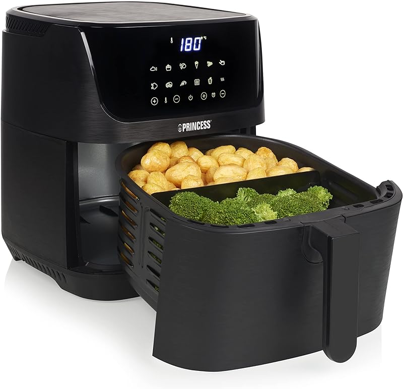 Princess 182061 Frigideira sem óleo 6,5 l, super compacta, até 60% menos consumo de energia, livro com 30 receitas incluído, painel de controlo táctil digital, 12 programas