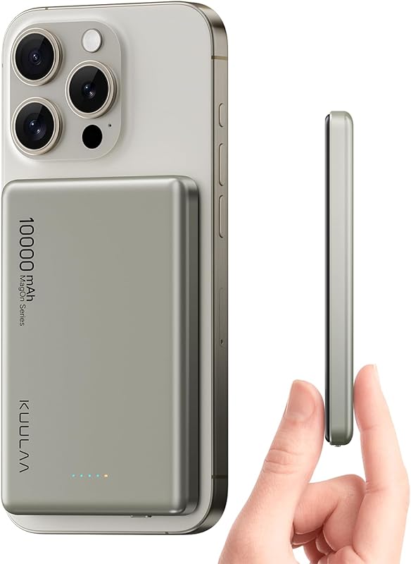 Kuulaa Bateria Externa Magnetica 10000mAh, PD 20W Ultra Slim Power Bank Wireless mag-Safe Mini Carga Rápida, Cargador Portátil