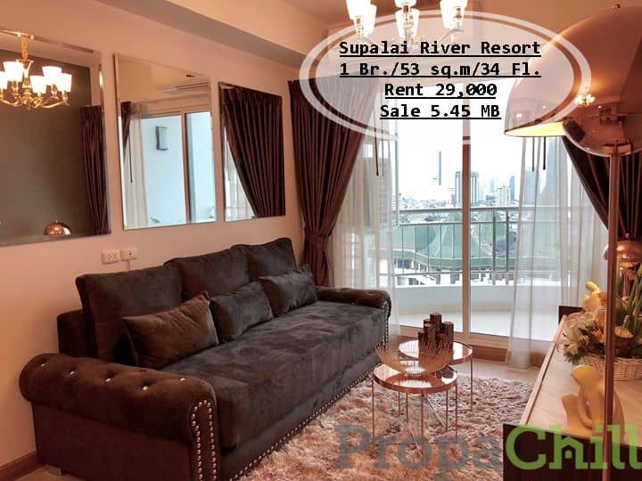 เช่า&ขาย- Supalai River Resort /1นอน / 53ตรม. ชั้น 34 วิวแม่น้ำ+วิวสระ ตกแต่งพร้อม เช่า 29,000/ขาย 5.45 ล้าน