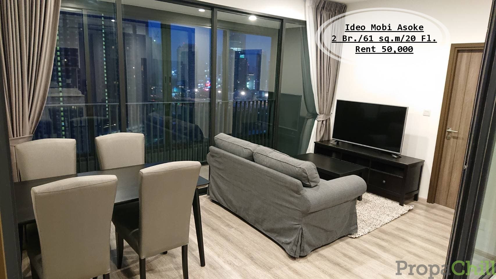 เช่า- Ideo Mobi Asoke /2 นอน /61 ตร.ม /ชั้น 20 ใกล้ MRT เพชรบุรี ติดถนนใหญ่ /เช่า 50,000