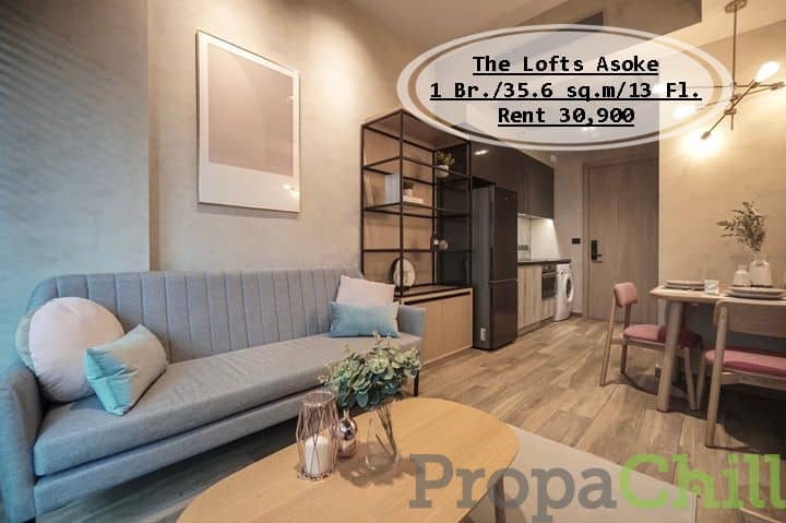 เช่า - The Lofts Asoke /35.6 ตร.ม/1 นอน/ชั้น 13 ใกล้ BTS อโศก เช่า 30,900