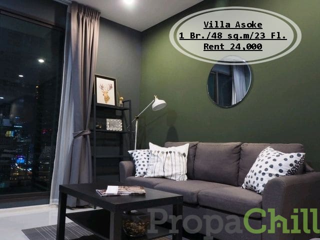 เช่า-Villa Asoke /1นอน /48 ตร.ม/ชั้น 23 วิวเมือง ตกแต่งสวยงาม ใกล้ MRT เช่า 24,000