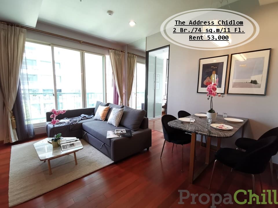 เช่า-The Address Chidlom /74 ตรม./ชั้น 11/2 นอน/วิวเมือง ใกล้ BTS ชิดลม เช่า 53,000 บ.