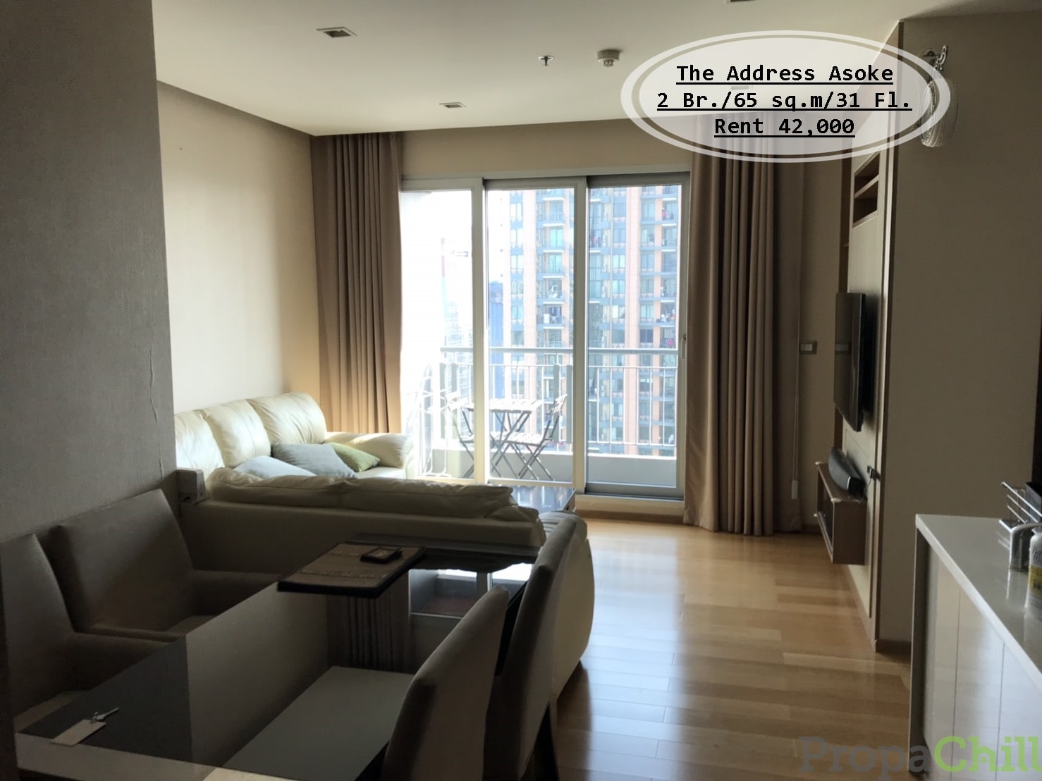 เช่า-The Address Asoke /2 นอน/ ชั้น 31/ 65 ตร.ม/ ใกล้ MRT เพชรบุรี /เช่า 42,000