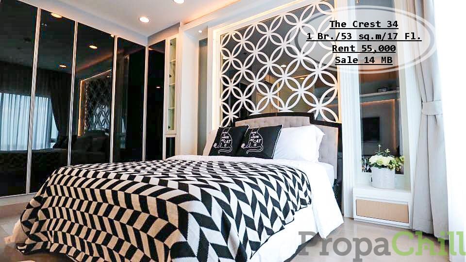 เช่า&ขาย -The Crest 34 /1นอน/ 53 ตร.ม/ชั้น17 ใกล้ BTS ทองหล่อ ติดถนนใหญ่ เช่า 55,000/ขาย 14 ล้าน