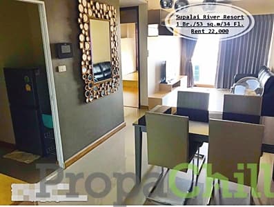 เช่า- Supalai River Resort /1นอน / 53 ตรม. /ชั้น 34 วิวแม่น้ำ เช่า 22,000