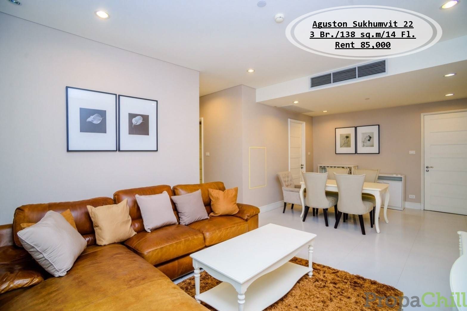 เช่า- Aguston Sukhumvit 22 / 3นอน /138 ตรม./ชั้น 14 ใกล้ BTS พร้อมพงษ์ เช่า 85,000 บ.