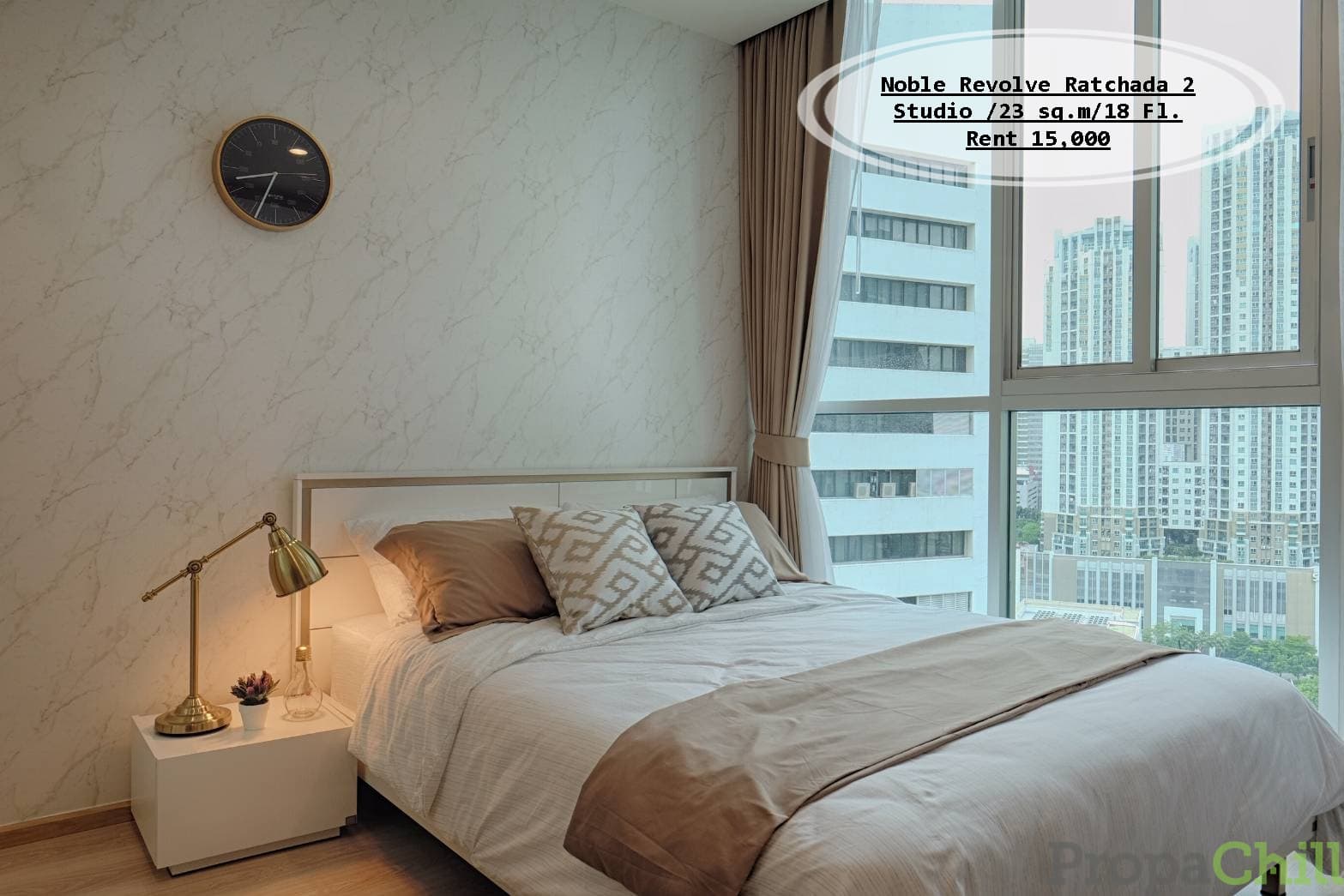 เช่า- Noble Revolve Ratchada 2 / Studio / 23 ตรม. /ชั้น 18 /ใกล้ MRT ศูนย์วัฒนธรรม เช่า 15,000 บ.