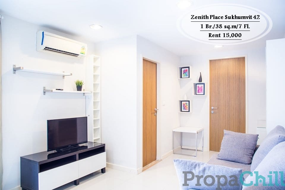 เช่า- Zenith Place Sukhumvit 42/1นอน/ 38 ตร.ม/ ชั้น 7 /ใกล้ BTS เอกมัย /เช่า 15,000