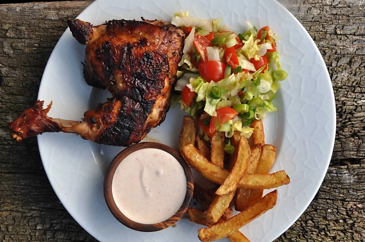 Grillkylling med triple cooked pomfritter Grillkylling med triple cooked pomfritter