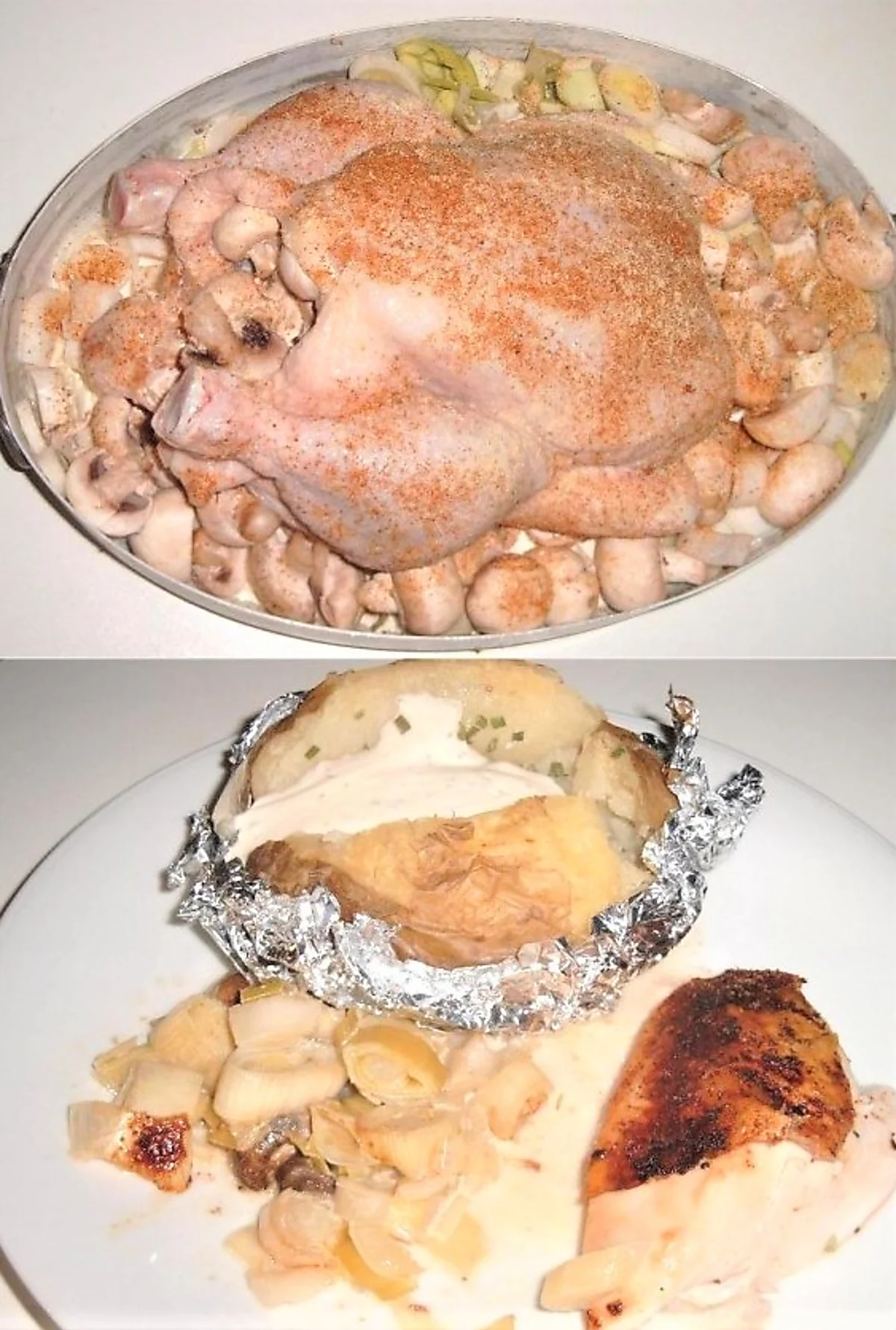 stegt kylling med porre-champignon-fyld stegt kylling med porre-champignon-fyld