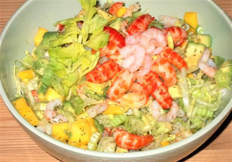 Skaldyrssalat med mango. opskrift - Lækker hjemmelavet ret