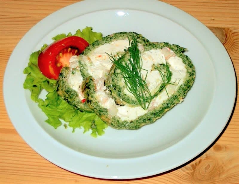 Spinatroulade med rejemousse. opskrift - Lækker hjemmelavet ret