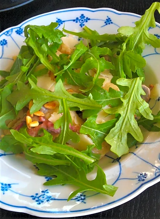 Pappardelle med svampe, rucola og bacon