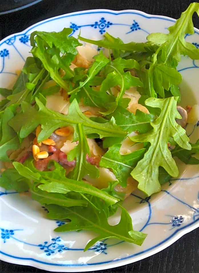 Pappardelle med svampe, rucola og bacon