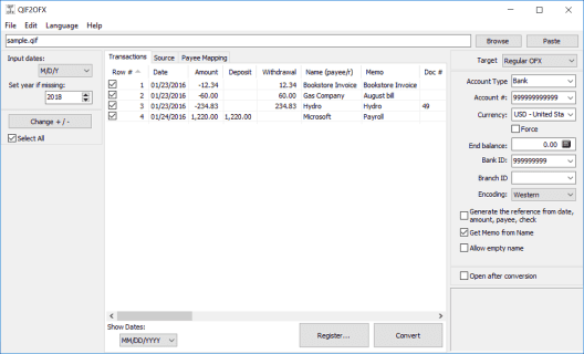 Comments on QIF to OFX Converter