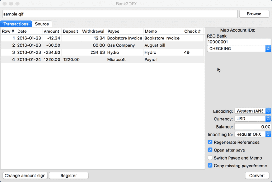 Convert QFX/OFX/QBO/QIF to OFX