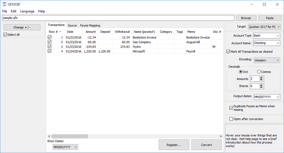 Convert QFX to QIF