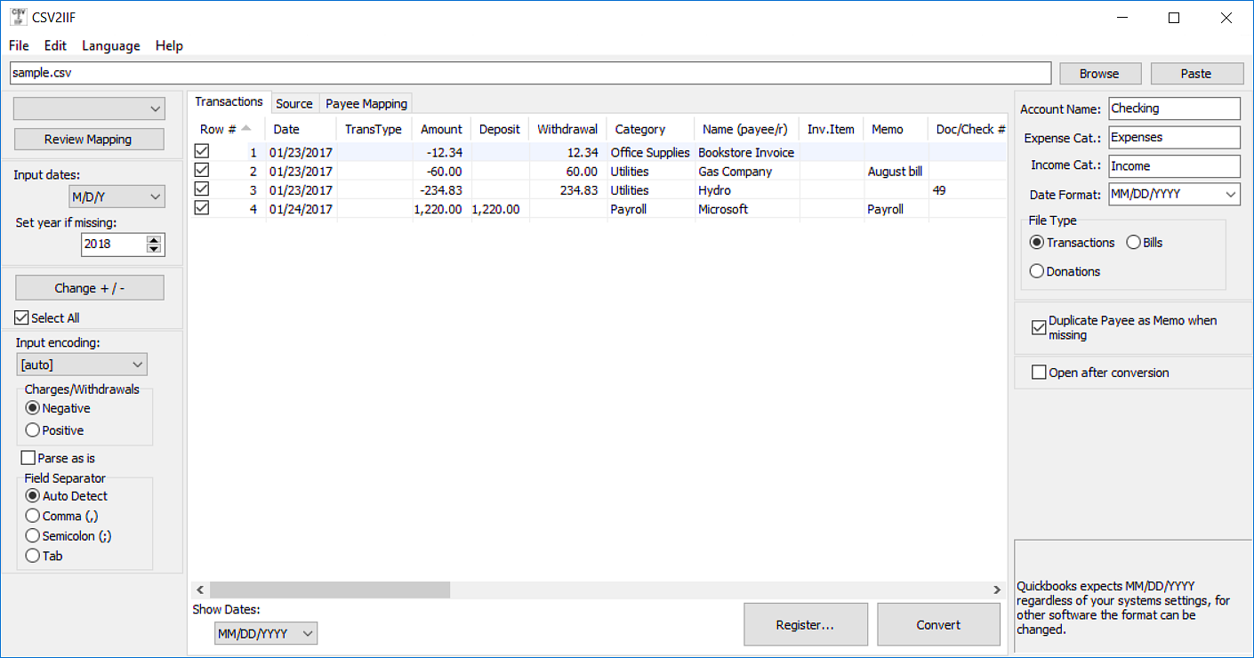 Csv2iif Convert Csv To Iif Propersoft 9595