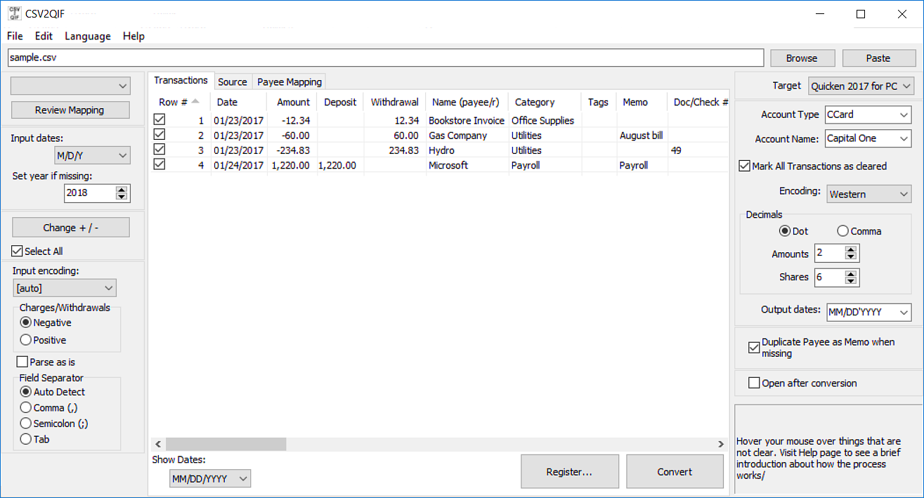 csv2qif converter