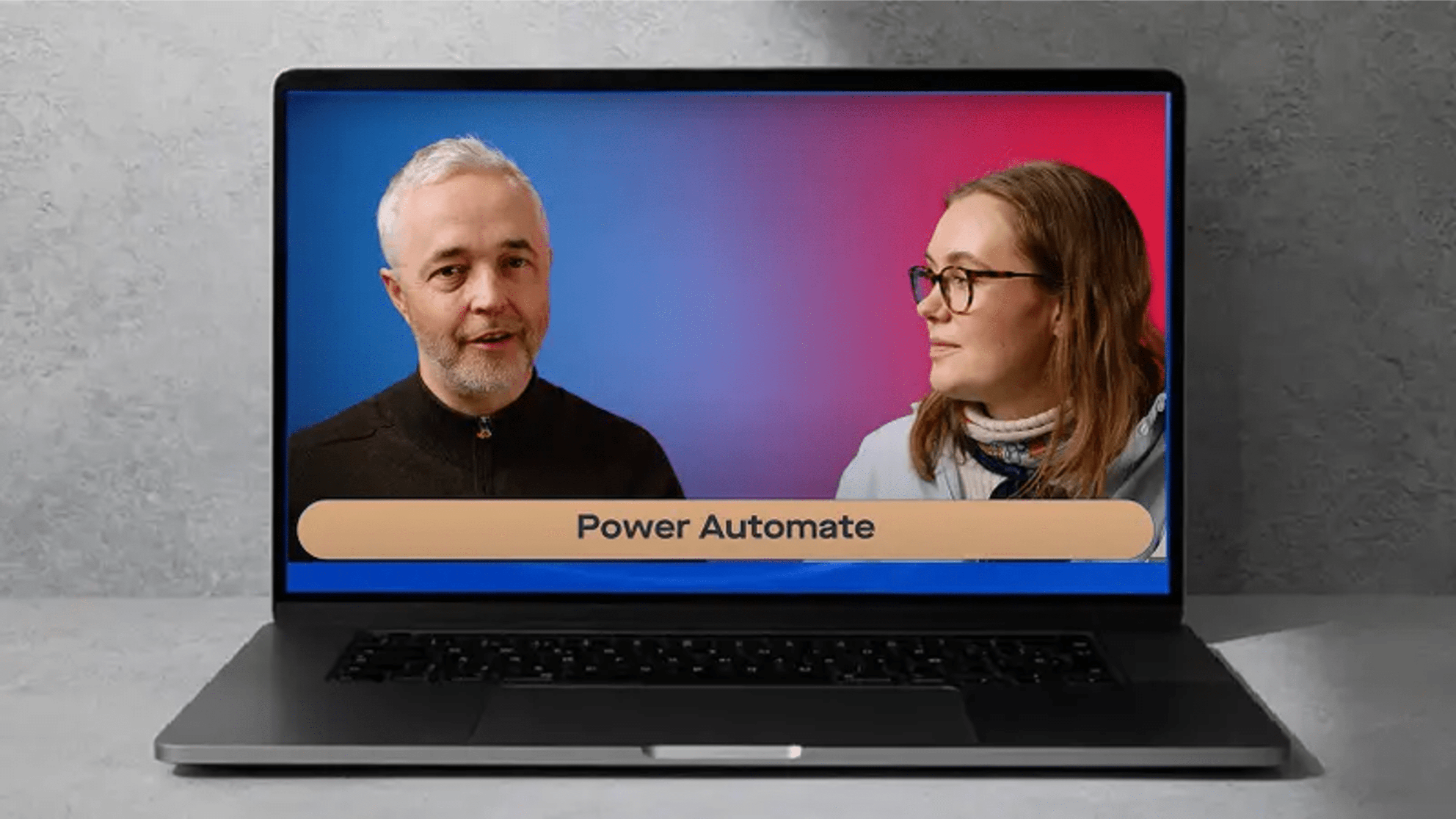 Presenters and a laptop in a Power Automate webinar