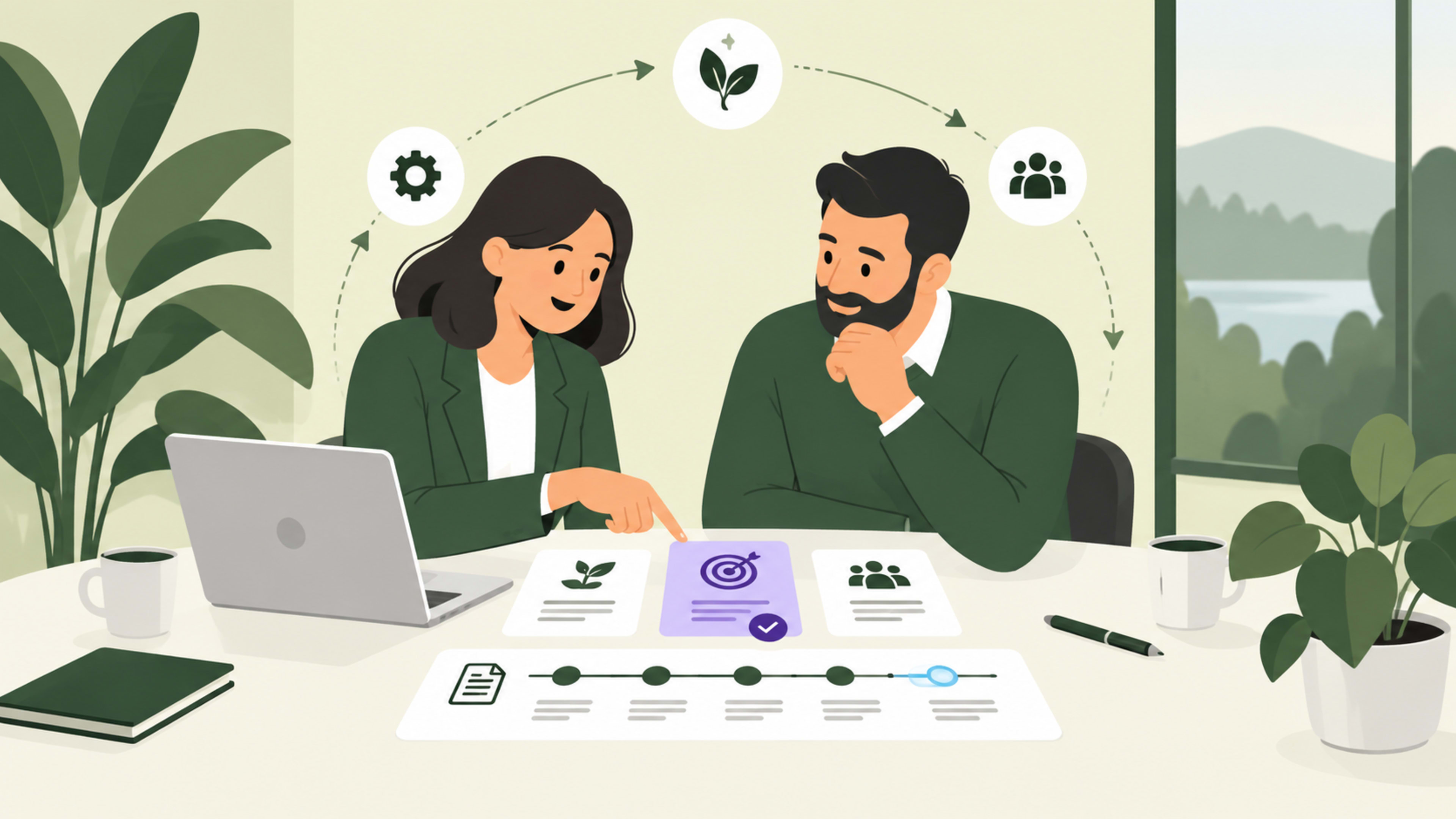 Two account owners review customer goals and next steps for value and renewal.