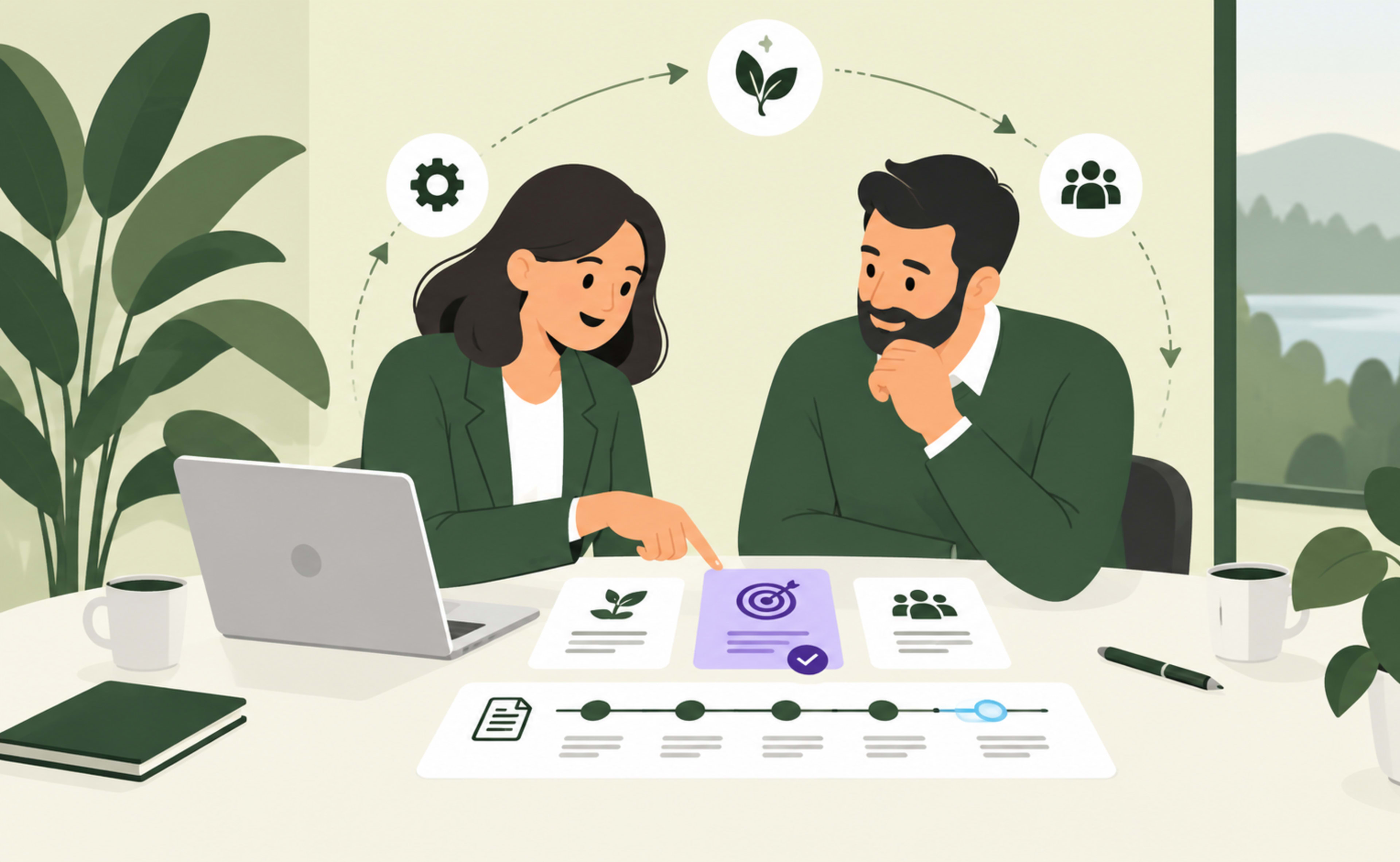 Two account owners review customer goals and next steps for value and renewal.