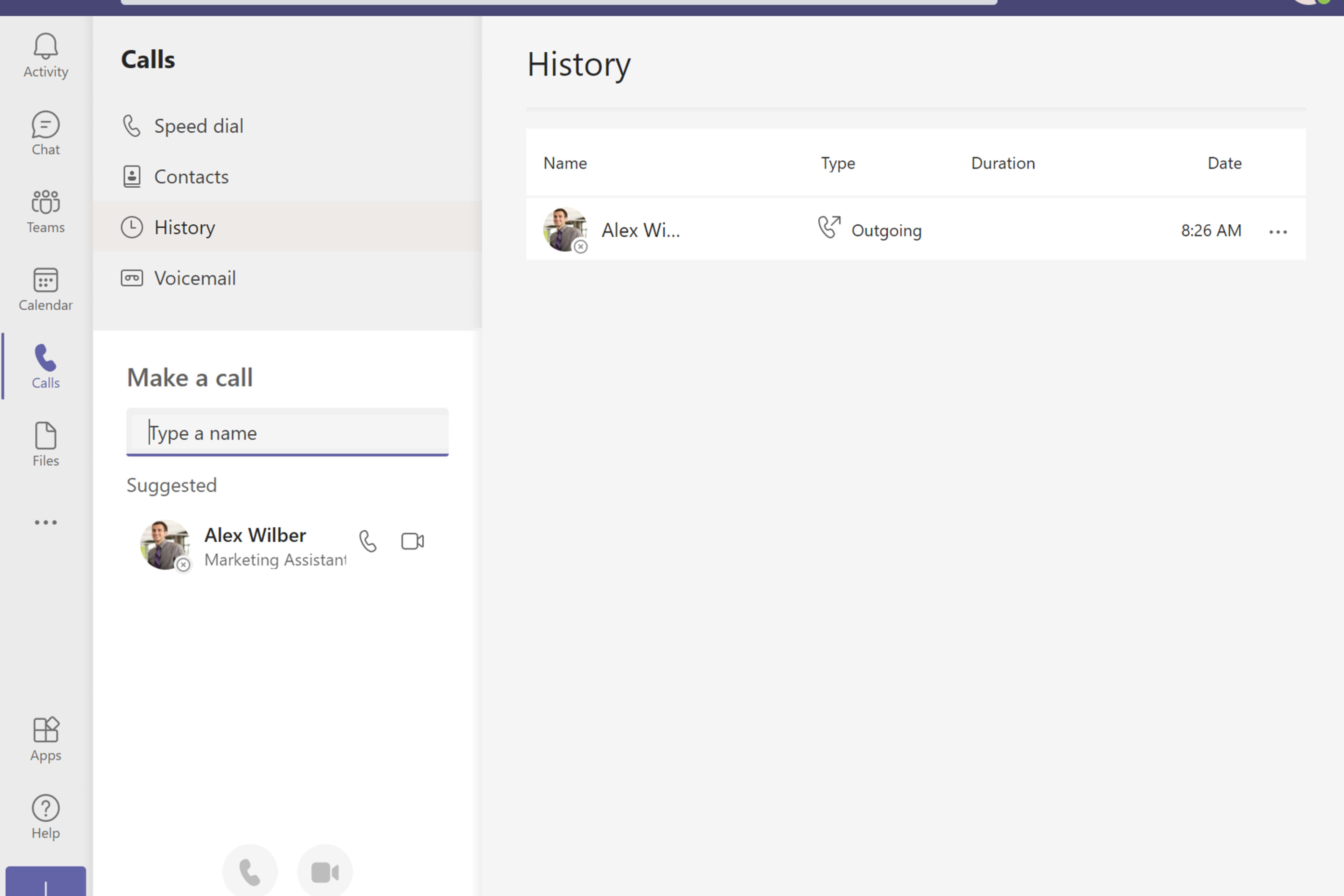 A Microsoft Teams voice call in progress between two Teams clients.