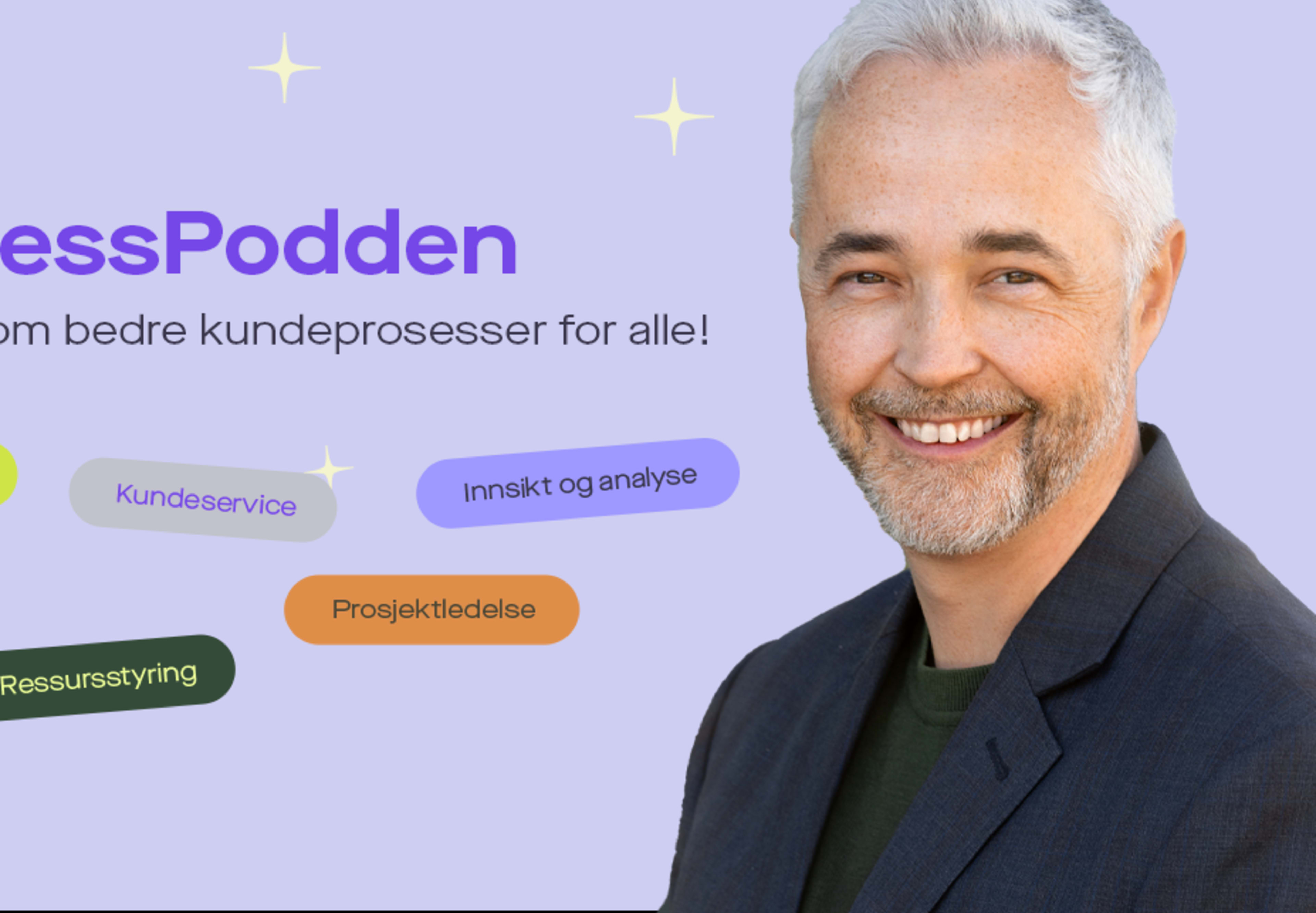 ProsessPodden-grafikk med programleder Frode Stenstrøm og temaknapper