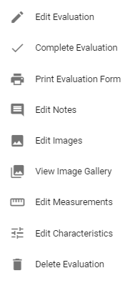 Evaluation options dropdown Evaluation options dropdown