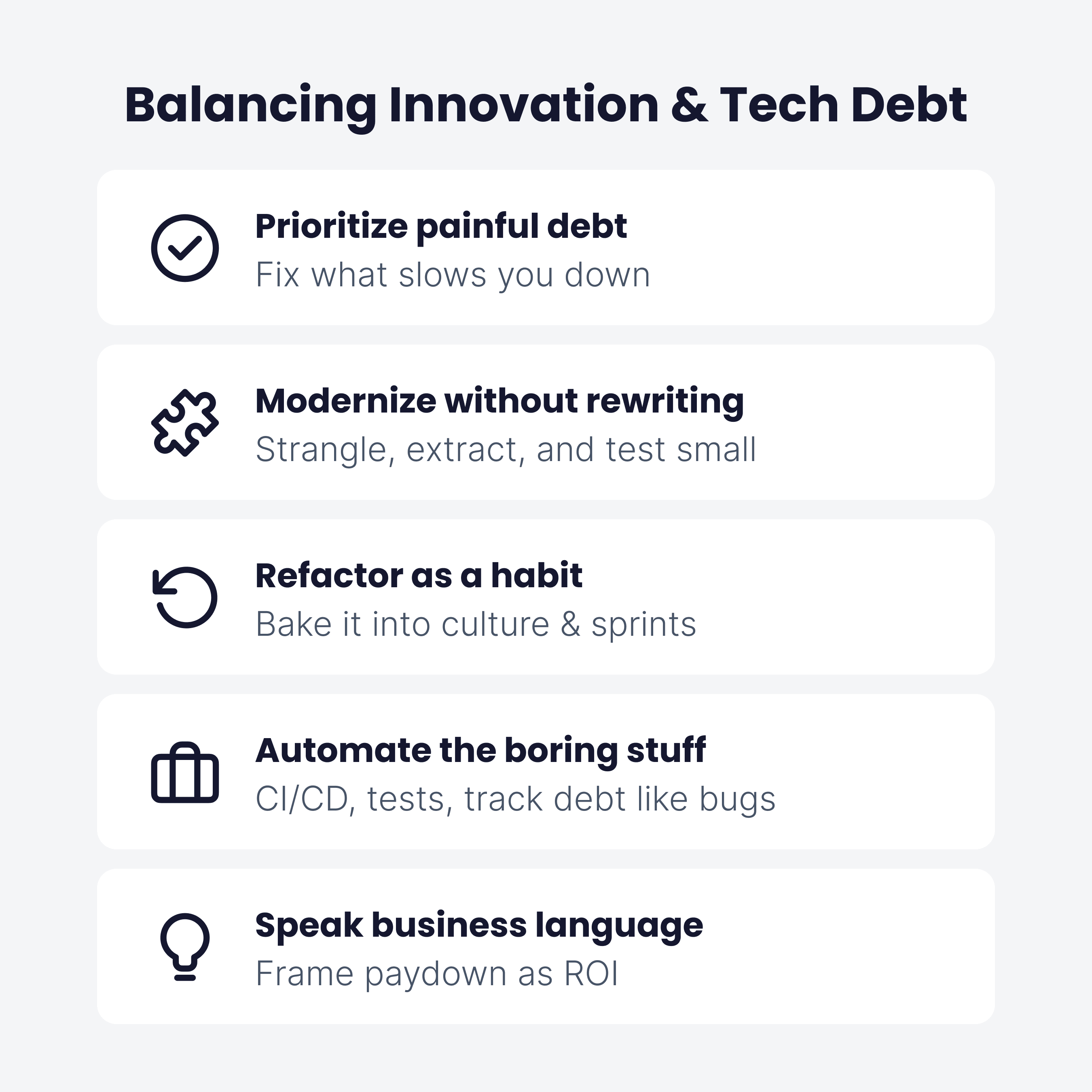 
Diagram showing strategies to deal with tech debt