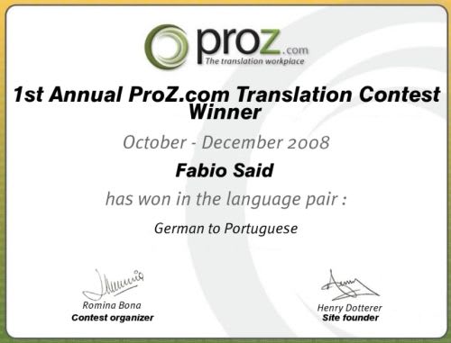 ProZ.com 2008 Annual Translation Contest winner German to Portuguese