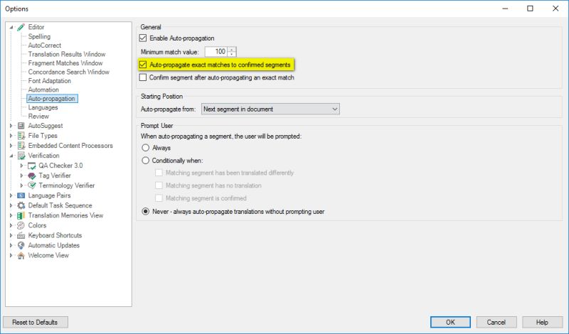 Autopropagate to exact segments