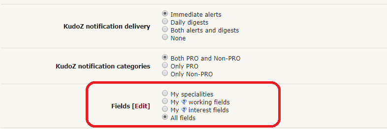 Settings KudoZ fields