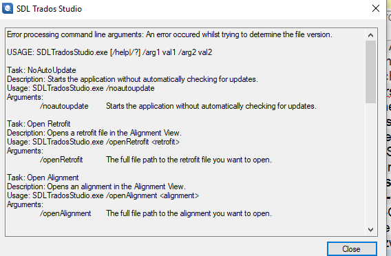 Error message when opening project file