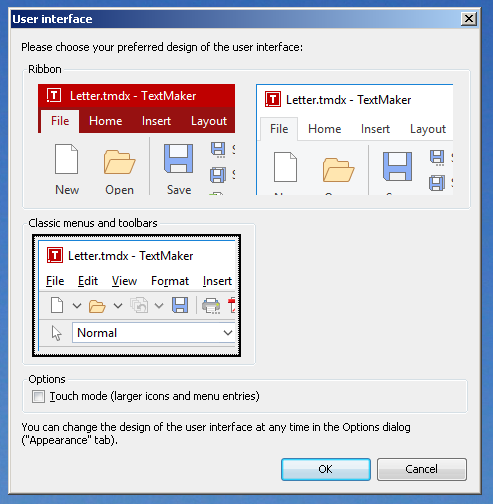 textmaker ribbon or menus