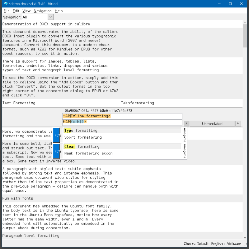 virtaal view of sdlxliff file