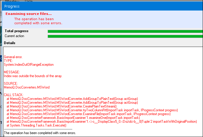 memoq outside bounds